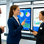 A professional environmental manager, fully clothed in a modest business suit, collaborates with a diverse team of colleagues in a modern, well-lit control room. They are gathered around a large interactive digital display showcasing intricate environmental data visualizations, including real-time energy consumption graphs, CO2 emission reduction charts, and water quality metrics. The team is engaged in a focused, data-driven discussion, with one member pointing at a specific data point while another reviews information on a tablet. The background reveals a clean, organized workspace with multiple screens, and through a large window, a glimpse of an advanced, sustainable industrial facility.
    *   **Quality Modifiers**: perfect anatomy, correct proportions, natural pose, well-formed hands, proper finger count, natural body proportions, professional photography, high quality, high resolution, soft lighting.
    *   **Safety Modifiers**: safe for work, appropriate content, fully clothed, professional dress, modest clothing, family-friendly.
