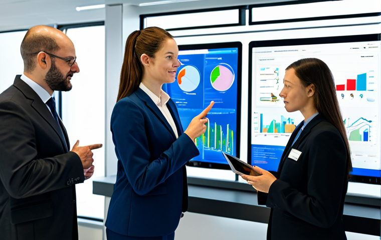 A professional environmental manager, fully clothed in a modest business suit, collaborates with a diverse team of colleagues in a modern, well-lit control room. They are gathered around a large interactive digital display showcasing intricate environmental data visualizations, including real-time energy consumption graphs, CO2 emission reduction charts, and water quality metrics. The team is engaged in a focused, data-driven discussion, with one member pointing at a specific data point while another reviews information on a tablet. The background reveals a clean, organized workspace with multiple screens, and through a large window, a glimpse of an advanced, sustainable industrial facility.
    *   **Quality Modifiers**: perfect anatomy, correct proportions, natural pose, well-formed hands, proper finger count, natural body proportions, professional photography, high quality, high resolution, soft lighting.
    *   **Safety Modifiers**: safe for work, appropriate content, fully clothed, professional dress, modest clothing, family-friendly.