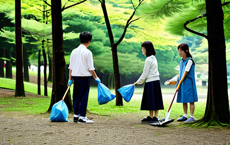 환경관리사 이직 시 고려할 사항 - **Prompt:** A group of Japanese environmental scientists, fully clothed in lab coats, collaborate in...