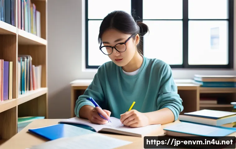 환경관리사 시험을 위한 효과적인 공부법 - A focused Japanese student studying in a modern, clean room with natural sunlight streaming through ...