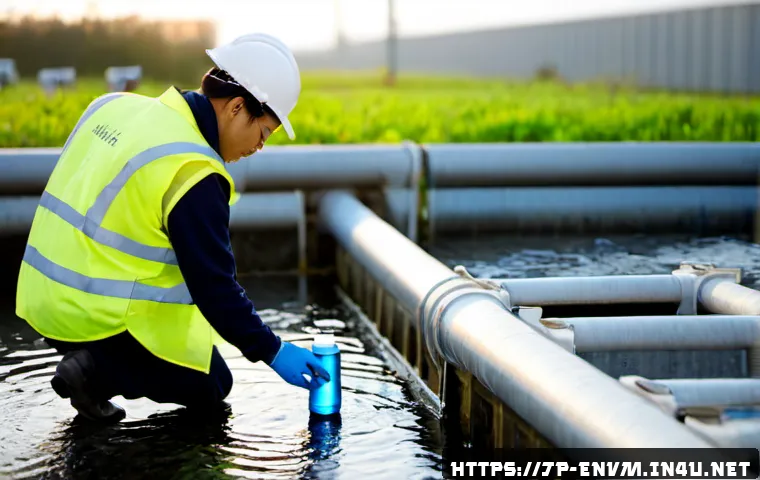 환경관리사 업무에서 필요한 기술 - Photorealistic environmental manager wearing a high-visibility safety vest, hard hat, and protective...