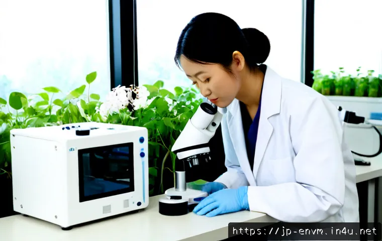 환경관리사와 관련된 최신 연구 - Photorealistic environmental management researcher in a modern laboratory, examining clear water sam...