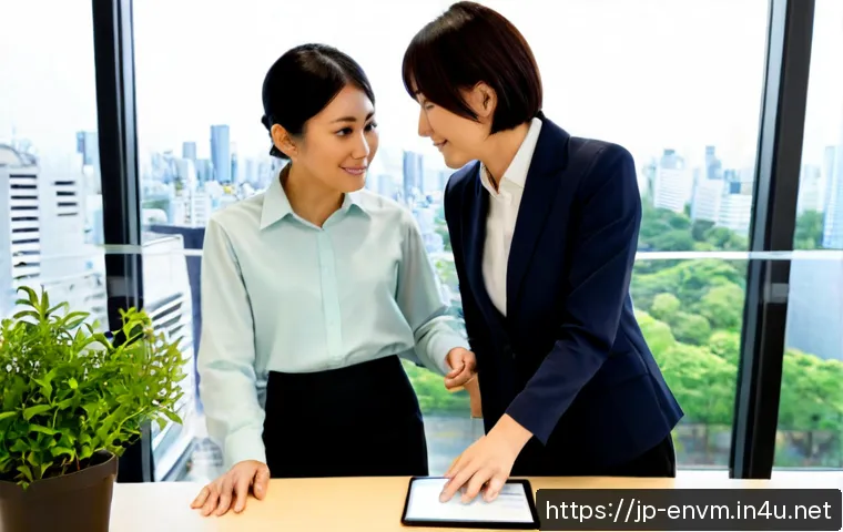 환경관리사로서 성공한 사람들의 조언 - Photorealistic environmental management professional in a clean modern office, an experienced Japane...
